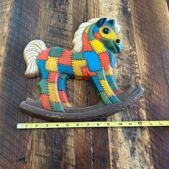 Vintage Hand-Painted Patchwork Quilt Rocking Horse Wall Hanging Nursery child ro - Picture 8 of 8